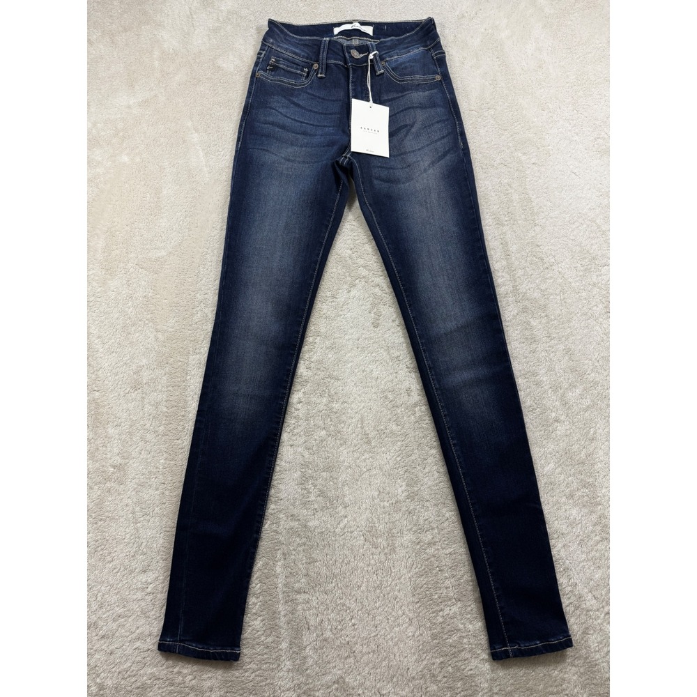 NWT KanCan Womens Skinny High Rise Dark Wash Denim Blue Jeans 0/23 Meas: 22x31
